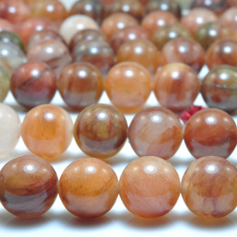 YesBeads Natural  Red Grass Line Quartz smooth round loose beads wholesale gemstone jewelry 15"
