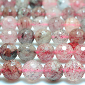 YesBeads Natural Strawberry Quartz Lepidocrocite faceted round loose beads wholesale gemstone jewelry