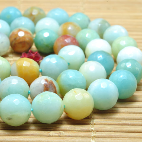Natural Amazonite multicolor stone faceted round loose beads wholesale gemstone jewelry