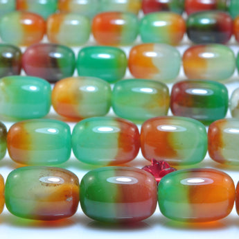 Natural Peacock Agate smooth barrel drum beads green orange wholesale gemstone for jewelry making 15"