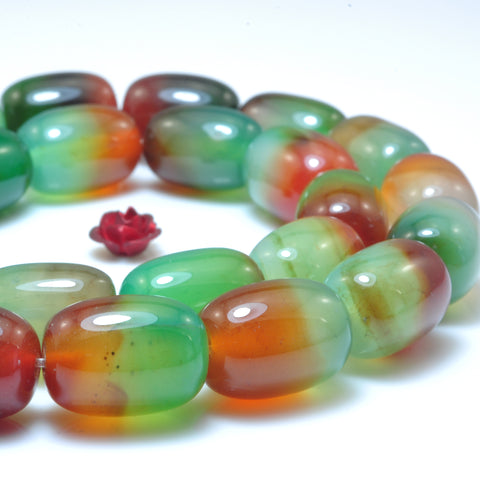 Natural Peacock Agate smooth barrel drum beads green orange wholesale gemstone for jewelry making 15"