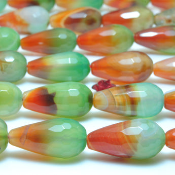 Rainbow Peacock Agate faceted teardrop loose beads green red wholesale gemstone jewelry making