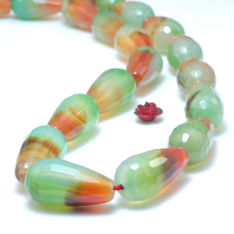 Rainbow Peacock Agate faceted teardrop loose beads green red wholesale gemstone jewelry making