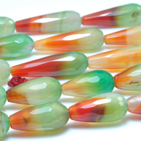 Rainbow Peacock Agate faceted teardrop loose beads green red wholesale gemstone jewelry making