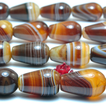 YesBeads Natural Brown Banded Agate smooth teardrop beads wholesale gemstone jewelry making