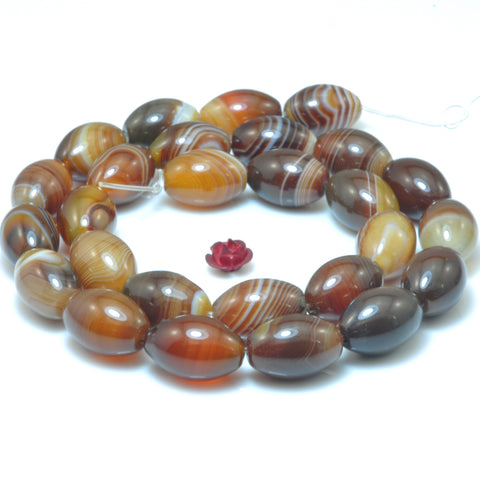 YesBeads Natural Brown Banded Agate smooth rice drum beads wholesale gemstone jewelry making