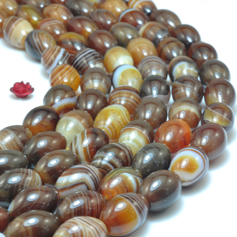YesBeads Natural Brown Banded Agate smooth rice drum beads wholesale gemstone jewelry making