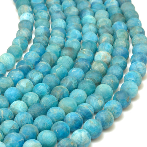 YesBeads Natural Blue Apatite matte loose round beads wholesale gemstones jewelry 15"