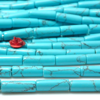 YesBeads Chinese Blue Turquoise smooth tube looose beads wholesale gemstone jewelry  4X13mm