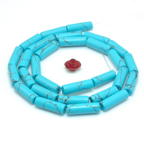 YesBeads Chinese Blue Turquoise smooth tube looose beads wholesale gemstone jewelry  4X13mm