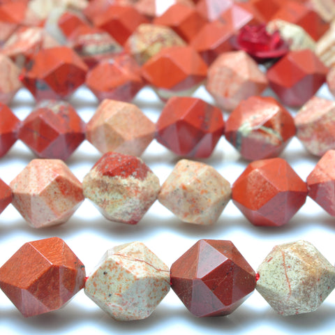 YesBeads Natural Red Jasper star cut faceted nugget beads wholesale gemstone jewelry making 15"