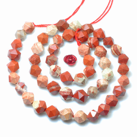 YesBeads Natural Red Jasper star cut faceted nugget beads wholesale gemstone jewelry making 15"