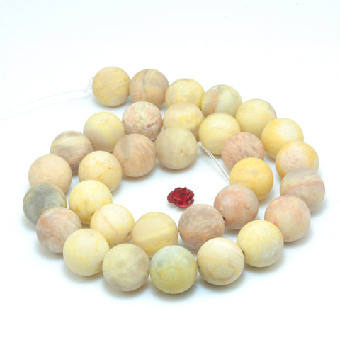 YesBeads Natural Yellow Sunstone matte round loose beads wholesale gemstone jewelry making 15"