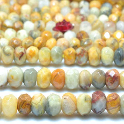 Natural Yellow Crazy Lace Agate faceted rondelle loose beads gemstone wholesale 4x6mm