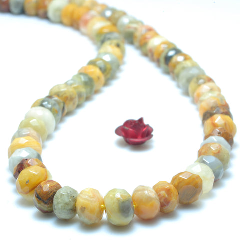 Natural Yellow Crazy Lace Agate faceted rondelle loose beads gemstone wholesale 4x6mm