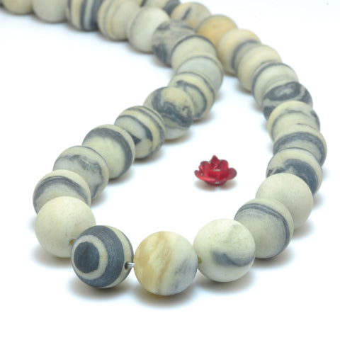 Natural Black Zebra jasper matte loose round beads gemstone wholesale jewelry making