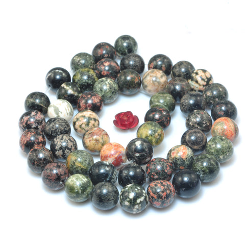 YesBeads Natural Red Snowflake Jasper smooth round loose beads wholesale gemstone jewelry making 15"