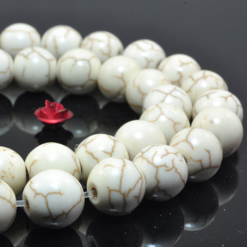 YesBeads White turquoise synthetic smooth round loose beads wholesale jewelry making