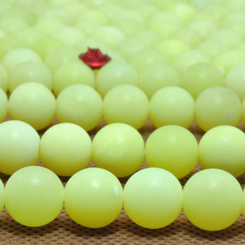 YesBeads Natural Lemon Yellow Jade matte round loose beads wholesale gemstone jewelry making 15"