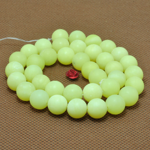 YesBeads Natural Lemon Yellow Jade matte round loose beads wholesale gemstone jewelry making 15"