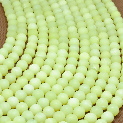 YesBeads Natural Lemon Yellow Jade matte round loose beads wholesale gemstone jewelry making 15"