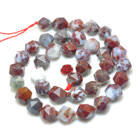 YesBeads Natural Red Lightning Agate star cut faceted nugget beads bloodstone wholesale gemstone jewelry 15"