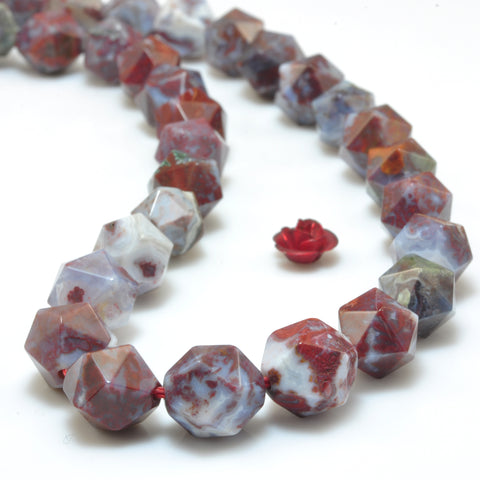 YesBeads Natural Red Lightning Agate star cut faceted nugget beads bloodstone wholesale gemstone jewelry 15"