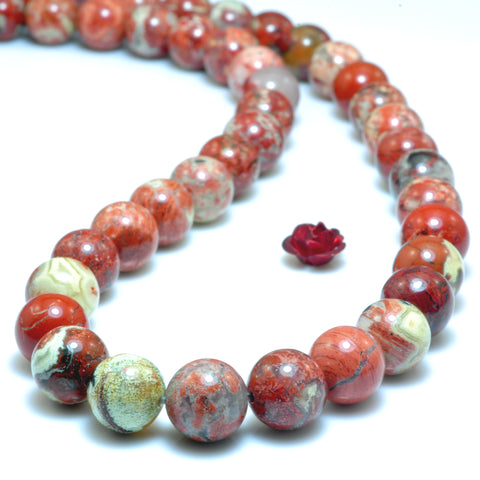 YesBeads Natural Red Brecciated Jasper smooth round loose beads gemstone wholesale jewelry making 15"