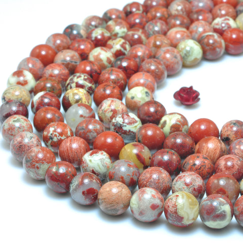 YesBeads Natural Red Brecciated Jasper smooth round loose beads gemstone wholesale jewelry making 15"