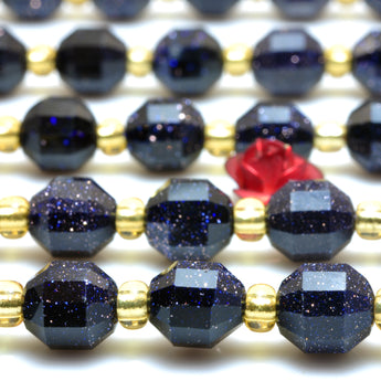 YesBeads Blue Sandstone faceted double terminated point beads goldstone wholesale gemstone jewelry 15"