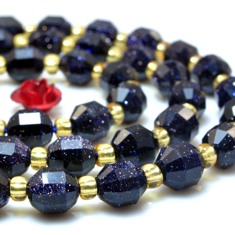 YesBeads Blue Sandstone faceted double terminated point beads goldstone wholesale gemstone jewelry 15"