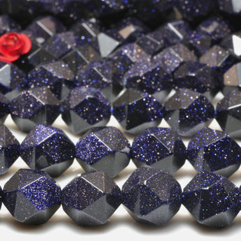 YesBeads Blue Sandstone goldstone star cut faceted nugget beads wholesale gemstone 15"