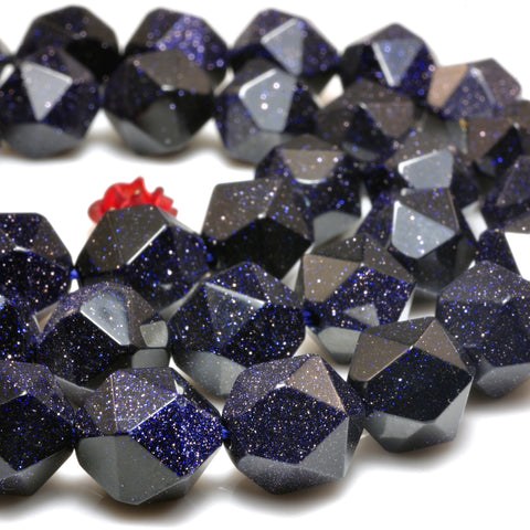 YesBeads Blue Sandstone goldstone star cut faceted nugget beads wholesale gemstone 15"