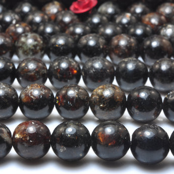 Natural Black Gold Lepidolite smooth round loose beads wholesale gemstone jewelry making 15"