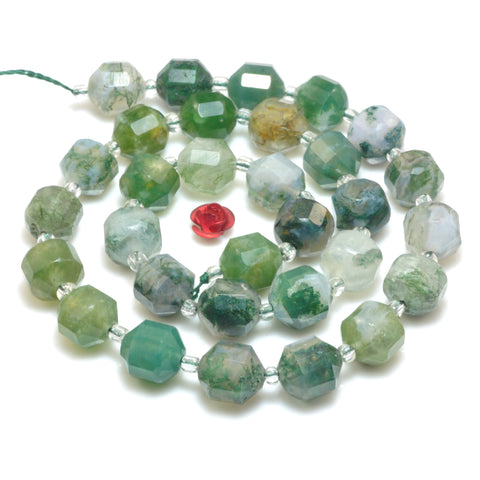 YesBeads Natural Green Moss Agate faceted double terminated point beads wholesale gemstone jewelry 15"