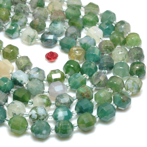 YesBeads Natural Green Moss Agate faceted double terminated point beads wholesale gemstone jewelry 15"