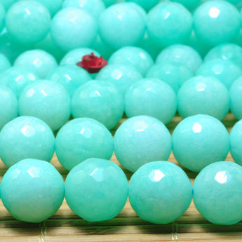 YesBeads Green Jade faceted round loose beads wholesale gemstone jewelry making