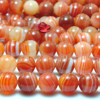 YesBeads Natural Red Banded Agate smooth round loose beads wholesale gemstone jewelry making 15"