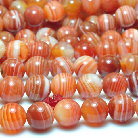 YesBeads Natural Red Banded Agate smooth round loose beads wholesale gemstone jewelry making 15"