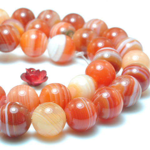 YesBeads Natural Red Banded Agate smooth round loose beads wholesale gemstone jewelry making 15"