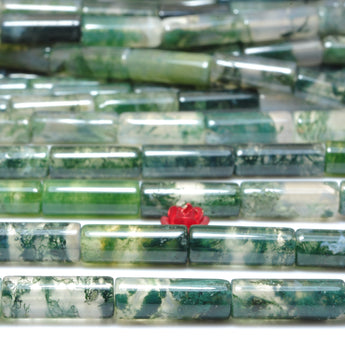 YesBeads Natural Green Moss Agate smooth tube cylinder beads wholesale gemstone jewelry making 15"