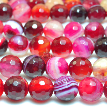 YesBeads Rose Red Banded Agate faceted round loose beads wholesale gemstone jewelry 15"