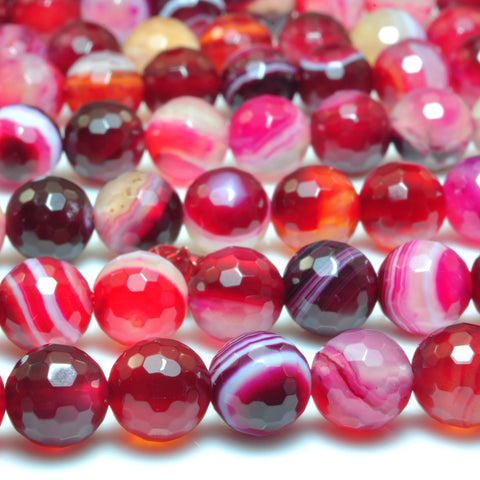 YesBeads Rose Red Banded Agate faceted round loose beads wholesale gemstone jewelry 15"