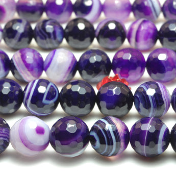 YesBeads Purple Banded Agate faceted round loose beads gemstone wholesale jewelry making 15"