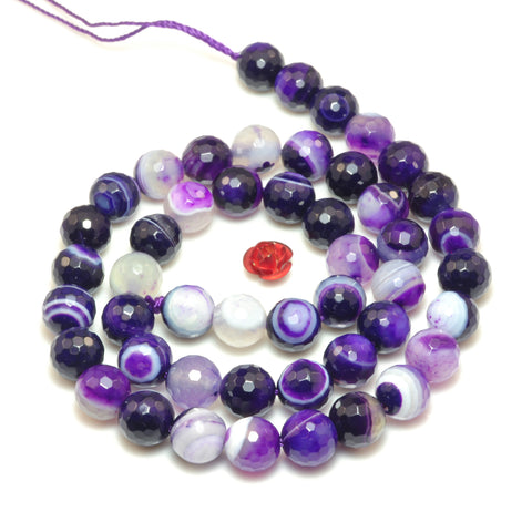YesBeads Purple Banded Agate faceted round loose beads gemstone wholesale jewelry making 15"