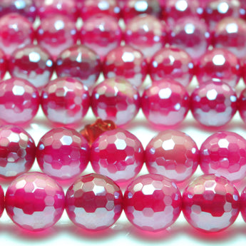 YesBeads Titanium Coated Rose Red Agate faceted round loose beads wholesale gemstone jewelry 15"