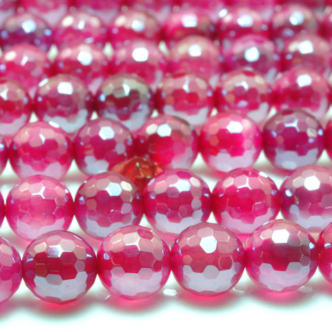 YesBeads Titanium Coated Rose Red Agate faceted round loose beads wholesale gemstone jewelry 15"