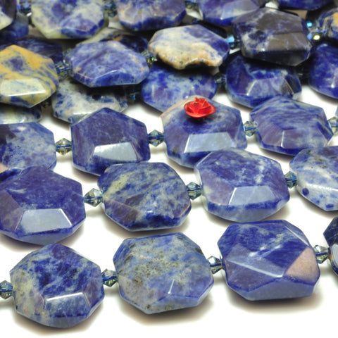 YesBeads Natural Blue Sodalite faceted nugget rectangle beads chunk wholesale gemstone jewelry making 15"
