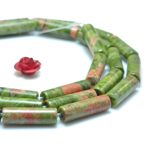 YesBeads Natural Unakite gemstone smooth tube loose beads wholesale jewelry making 15"