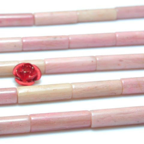 YesBeads Natural Pink Rhodonite smooth tube loose beads wholesale gemstone jewelry making 15"
